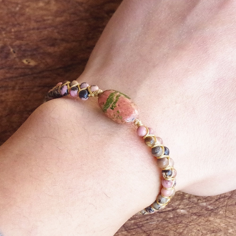 Rhodonite Bead Natural Stone Charm Bracelet