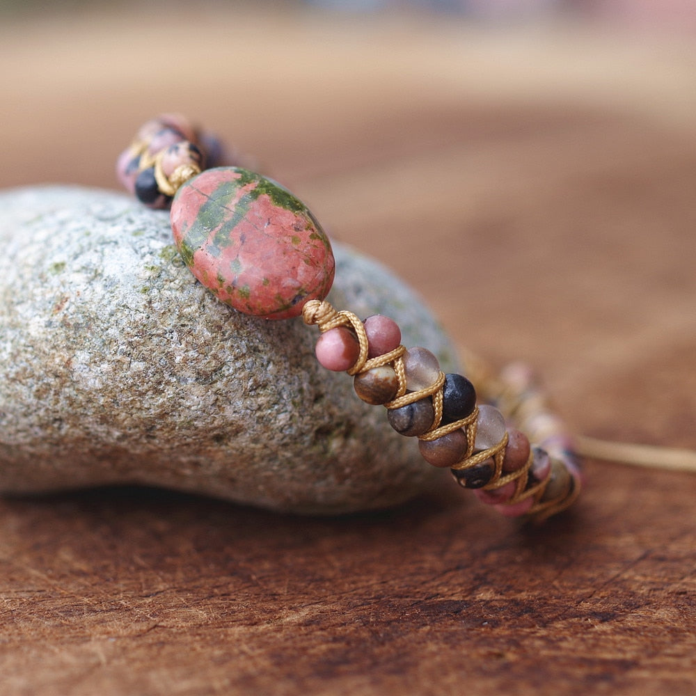 Rhodonite Bead Natural Stone Charm Bracelet