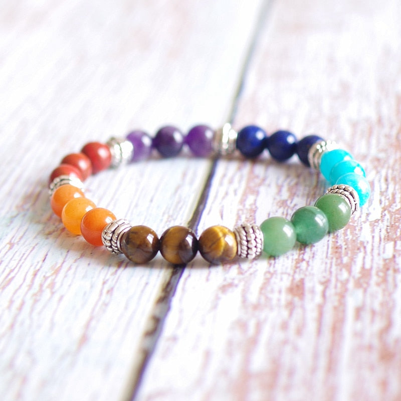 Mixed Stone 7 Chakra Charm Bracelet