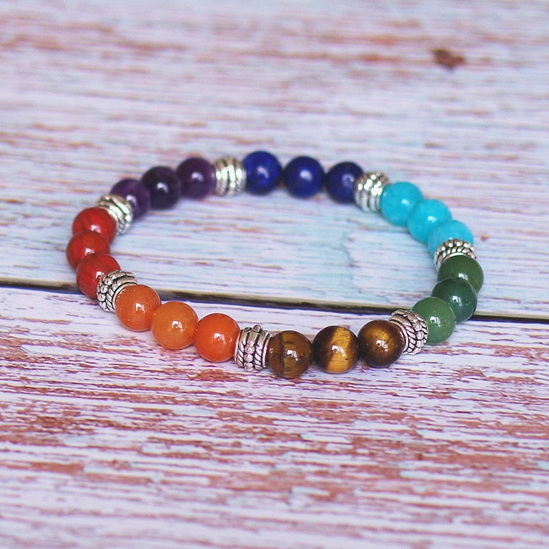 Mixed Stone 7 Chakra Charm Bracelet