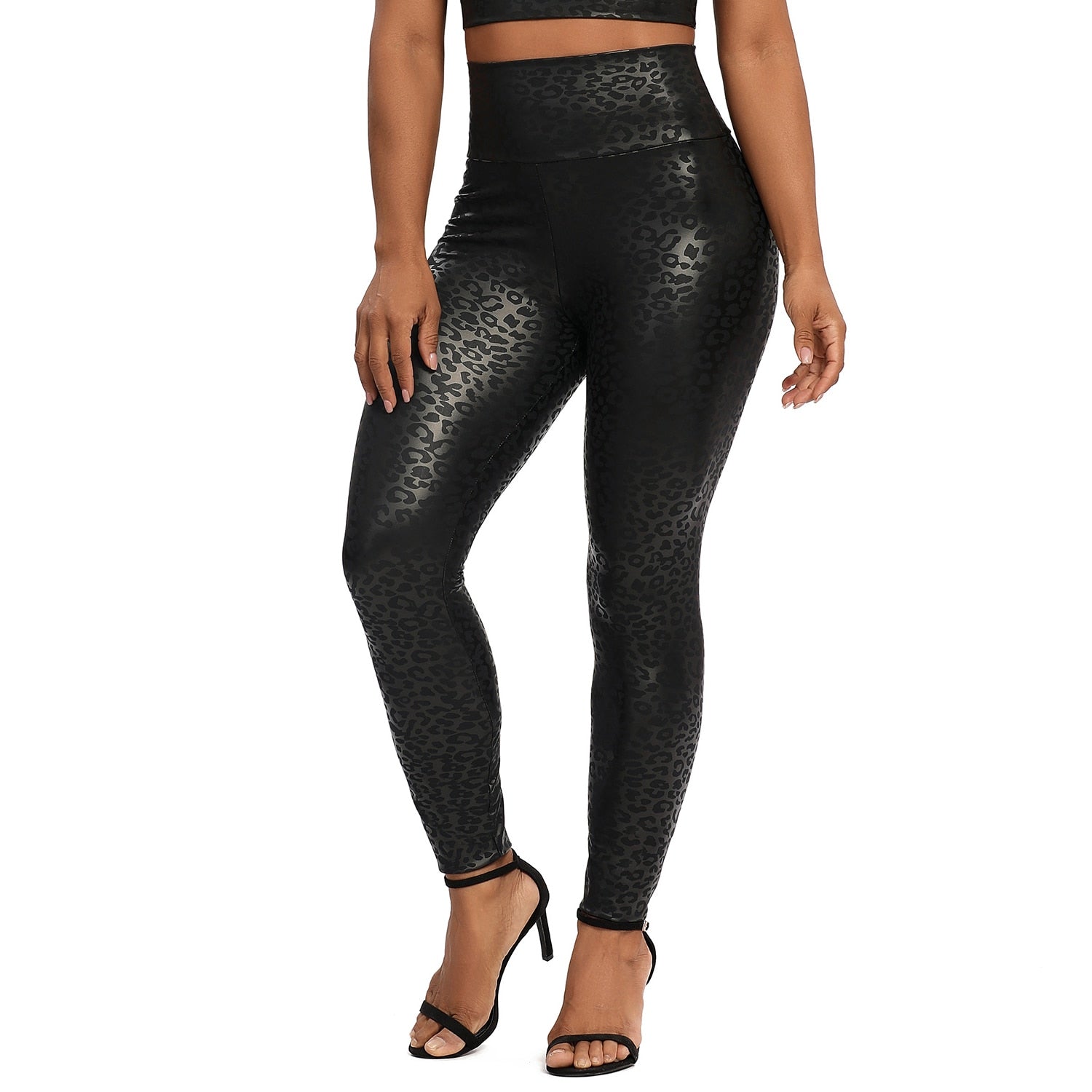 Leather Fitness Leggings Leopard Print