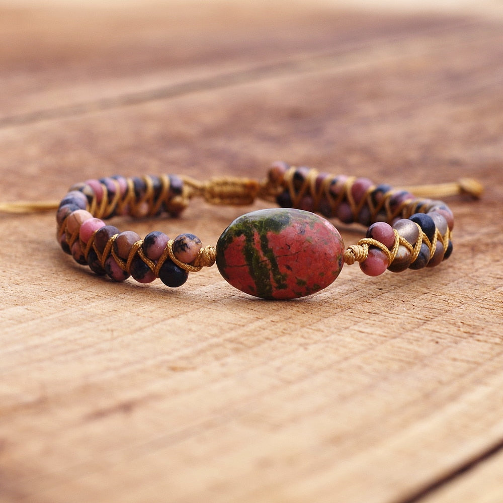 Rhodonite Bead Natural Stone Charm Bracelet