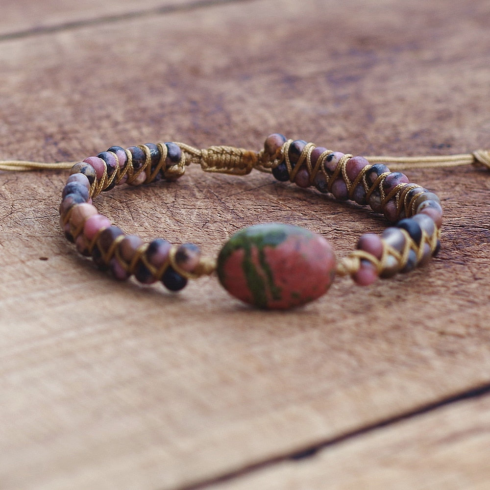 Rhodonite Bead Natural Stone Charm Bracelet