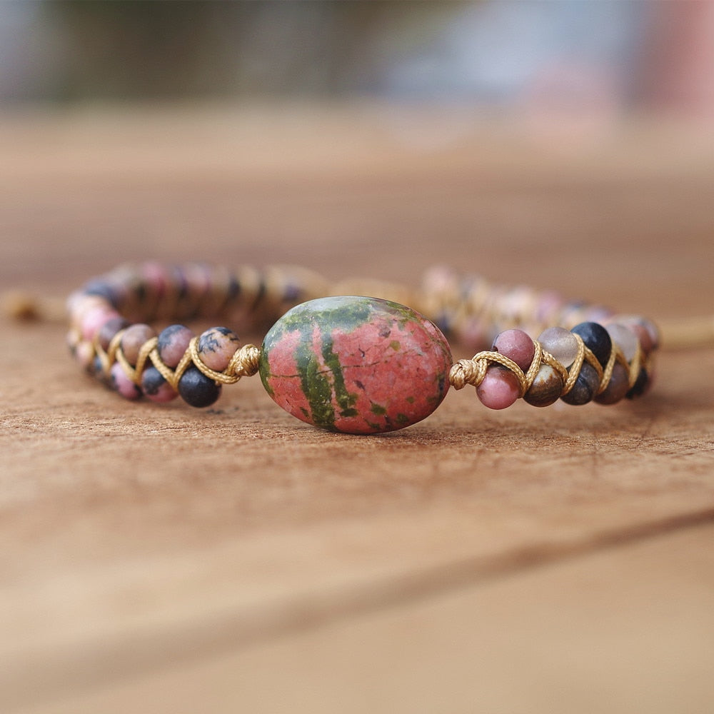 Rhodonite Bead Natural Stone Charm Bracelet